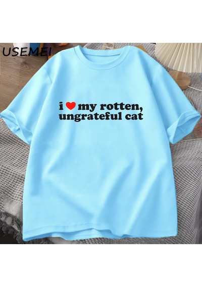 Flood Of Style Ben Çürümüş Rotten Kedi T-shirt Erkek Giysileri Seviyorum Komik Sevimli Meme Kedi T Shirt Yaz Mavi