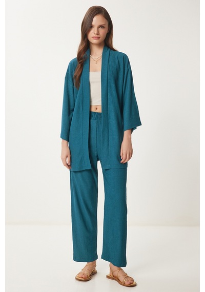Happiness İstanbul Kadın Zümrüt Yeşili Kimono Pantolon Örme Takımı By00050 Zümrüt Yeşili Happiness İstanbul Kadın Zümrüt Yeşili Kimono Pantolon Örme Takımı By00050 Zümrüt Yeşili