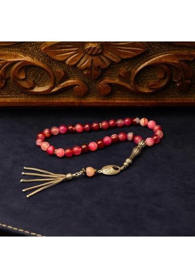 Gümüş İmame Gümüş Püskül Küre Kesim 8x8 Mm Doğal Pembe Kuvars Taşı Tesbih Pembe