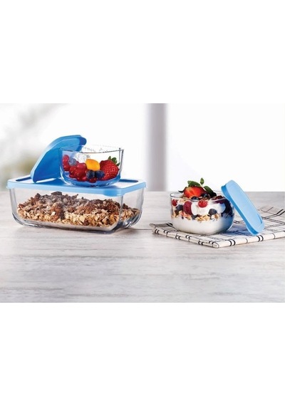 Paşabahçe Snowbox Saklama Kabı Mavi Kapaklı 275 Cc 53223 4'lü Set Diğer