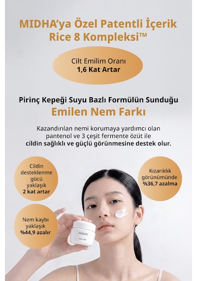 Pirinç Özü İçeren Cilt Bariyerini Destekleyen Yoğun Nemlendirici & Aydınlatıcı Krem Mıdha Rice Cream