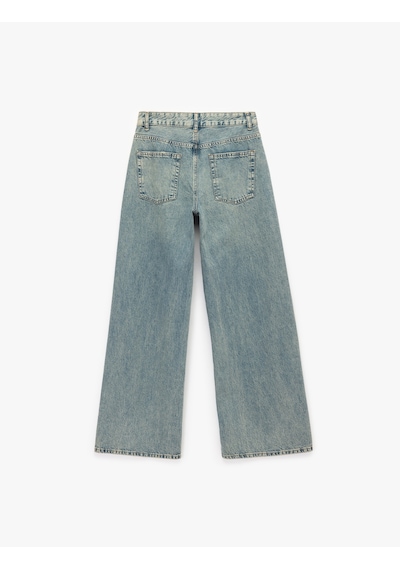 Koton Geniş Paça Rahat Kalıp Pamuklu Jean Pantolon - Wide Leg Jeans Green Cast 6wal40169md Yeşil