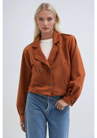 Gömlek Yaka Kısa Süet Düğmeli Ceket 6175 Kiremit