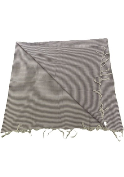 Ağcabay Denizli %100 Pamuklu 100x200cm Boho Stil Lila Çizgili Plaj Ve Havuz Peştemali, Şık Plaj Havlusu Açık Bej - Lila