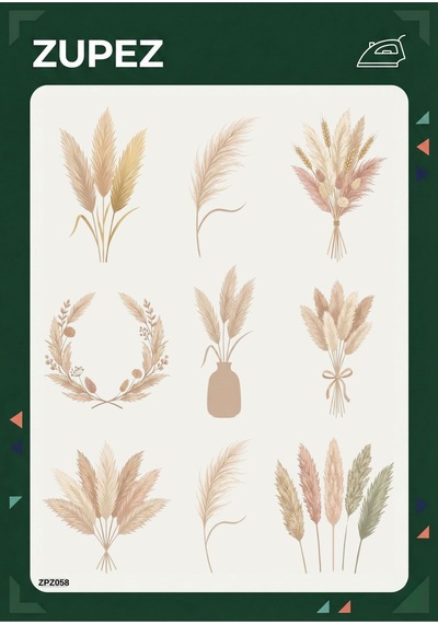 Botanik Pampas Grass Temalı Ütüyle Uygulanabilir Kumaş Transfer Zpz058 - 820728536