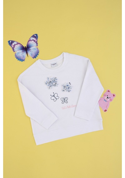 U.S. Polo Assn. Kız Çocuk Beyaz Bisiklet Yaka Sweatshirt 50298202-VR013