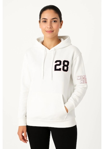 Üç İplik Kapüşonlu Ön Ve Arka Baskılı Sweatshirt Hoodie - Beyaz - Beyaz