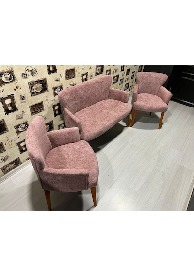 Venqm Bukle Çay Seti Koltuk Takımı Balkon Ofis Mutfak Pembe