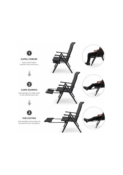 Argeus Sırt Ayarlı Katlanabilir Kamp Sandalyesi - 8 Kademeli - Bacak Uzatmalı - Şezlong - Recline Karışık