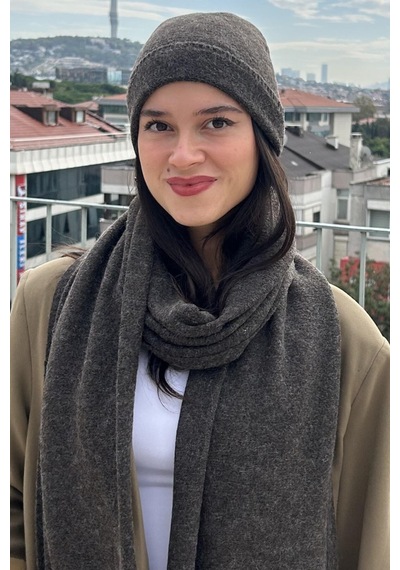 Mollycrush Kadın Kışlık Antrasit Atkı Bere Seti Şık Örgü Set Antrasit