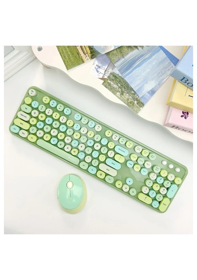 Mofıı Sweet Kablosuz Klavye Mouse Seti 2.4g Retro Yuvarlak Tuşlu 104 Tuş Sessiz Renkli Set Optik