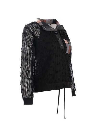 Vedi Oversize Uzun Kol Minimalist File Detaylı Kadın Bluz Siyah