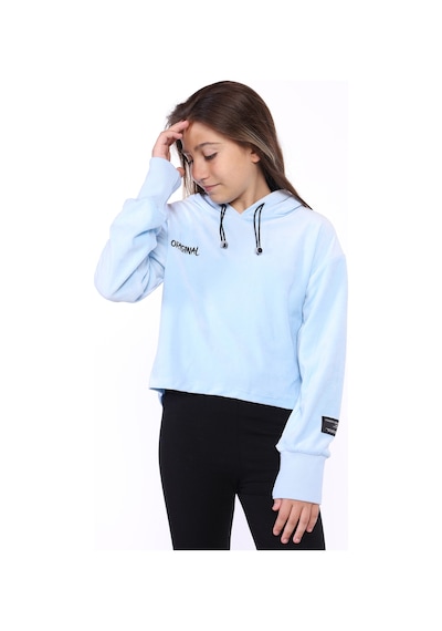Toontoy Kız Çocuk Kapüşonlu Kadife Sweatshirt Mavi