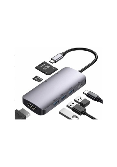 Hepu Hp-b17 7-in-1 Type-c Usb-c Hub Hdmı + 3x Usb 3.0 + Sd/tf Kart Okuyucu + Type-c Pd Girişli Adaptör