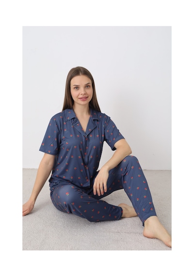 Elitol Bamboo Örme Kadın Düğmeli Pijama Takımı Desenli-9