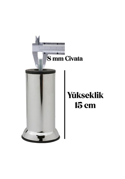 Mobilya Baza Koltuk Yatak Çekyat Kanepe Yükseltme Ayağı Ince Diş M8 Krom Metal Ayakları 15 Cm 4 Adet Diğer