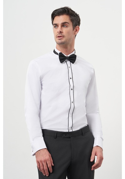 Morven Erkek Siyah Biyeli Slim Fit Ata Yaka Gömlek 25mc004041001 Siyah