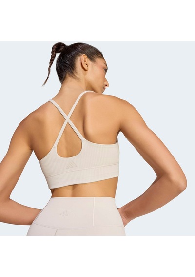 Adidas All Me Light Support Rib Long Line Kadın Bej Antrenman Bra Jz4959