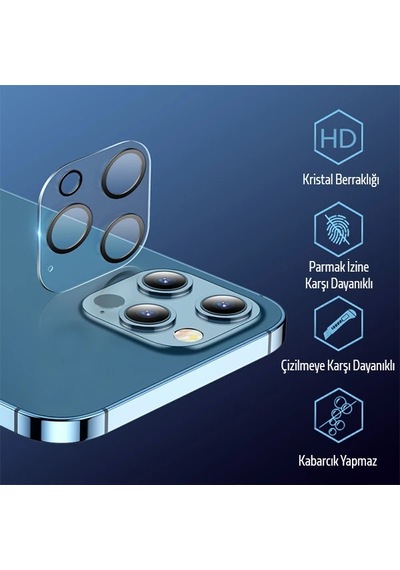 Ally Apple     Uyumlu iPhone 12 Pro 6.1 3d Full Tempered Glass Cam Kamera Koruyucu- 5775