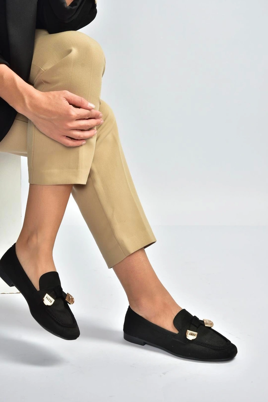Fox Shoes V250017402 Siyah Süet Günlük Kadın Ayakkabı Siyah-süet