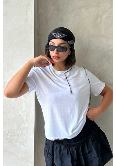 Verymoda Çoban Dikişli Tişört D2629 Beyaz