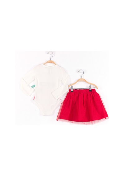Denokids İncili Kız Çocuk Body Tüllü Kırmızı Etek Takım Renkli Çok Renkli