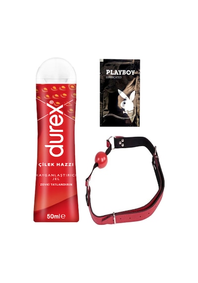 Durex Çilek Hazzı 50 Ml Jel + Kırmızı Deri Ağız Topu + Hediye