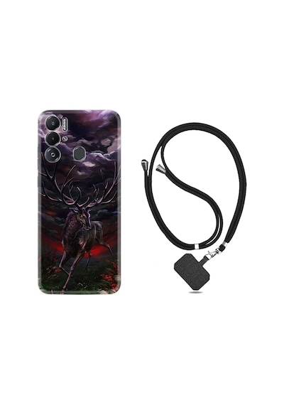 Tecno Pova Neo Kılıf İpli Boyun Askılı Desenli Silikon Dark Deer 1786