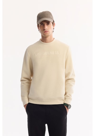 Avva Erkek Ekru Bisiklet Yaka Soft Touch Baskılı Polar Regular Fit Sweatshirt A52y1269