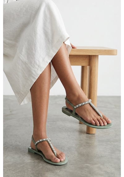Wolk Shoes Mia Parmak Arası Taşlı Kadın Sandalet Yeşil