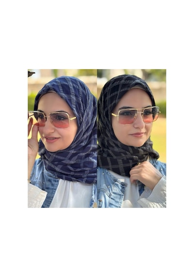 Aldaıyr 2 Jakarlı Pamuk Caz Eşarp 120x 120 Lacivert-siyah 10007