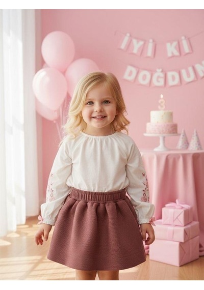 Zekids Kız Bebek Dokulu Kumaş Cepli Kloş Etek-16543 GÜL KURUSU