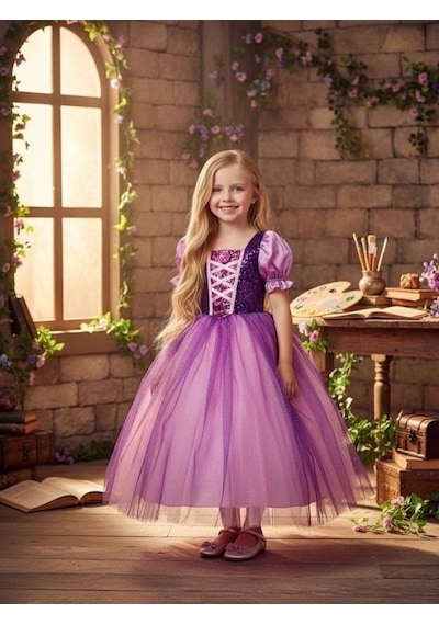 Zekids Kız Çocuk Pamuk Prenses Ve Rapunzel Kostümü-13690 Mor