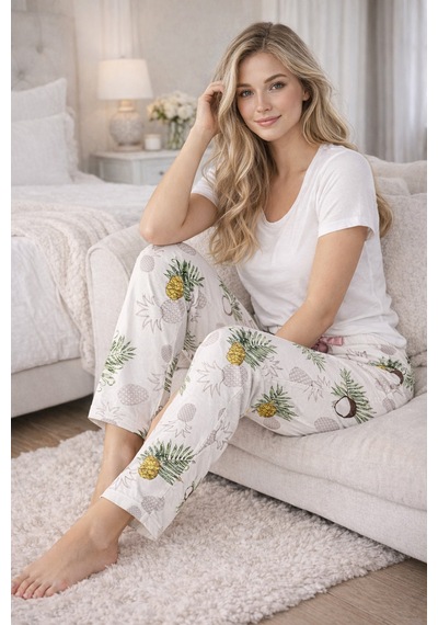 Remsa Kadın Viskon Kumaş Penye Tek Pijama Alt 05 Ekru