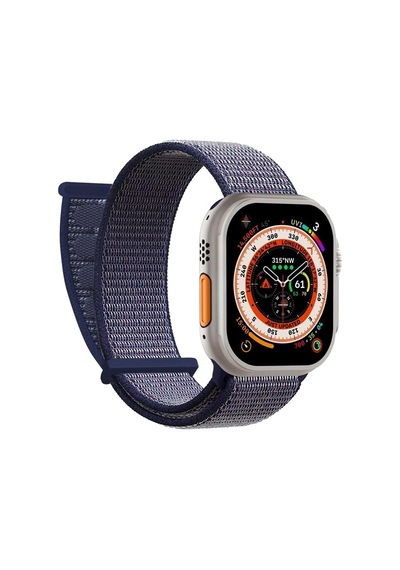 Apple Watch Series 8 45mm İçin Kordon Hasırlı Woven Lacivert Watch Series 8 45mm İle Uyumlu Kordon - Lacivert Çok Renkli