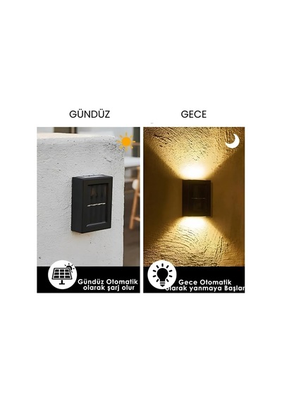 Solar Güneş Enerjili Bahçe Duvar Lambası Led Aplik - Ip65 Su Geçirmez Dış Mekan Çift Yönlü Dekoratif Aydınlatma, Avlu, Teras, Çit Ve Merdiven Gece Lambası Diğer
