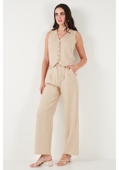 Lela Regular Fit Bol Paça Yelekli Bayan Takım 67045162S4 Taş