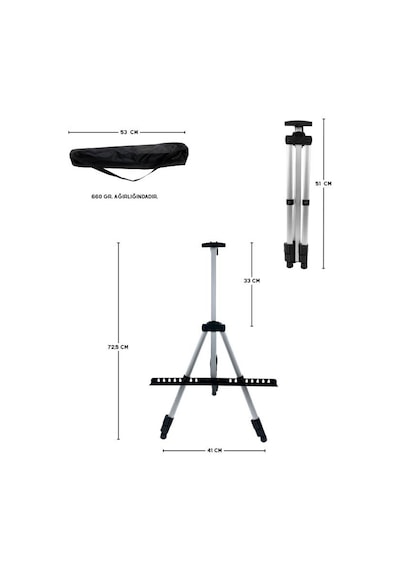 Katlanabilir Alüminyum Tripod Şövale - Ayarlanabilir, Ultra Hafif, Taşıma Çantalı, Gümüş