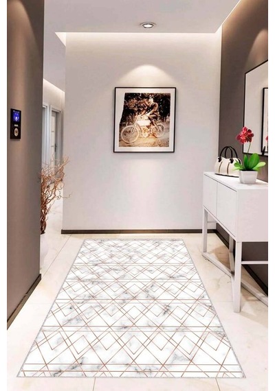 Siyah Mermer Görünümlü Kaymaz Tabanlı Dekoratif Halı Rv021n11