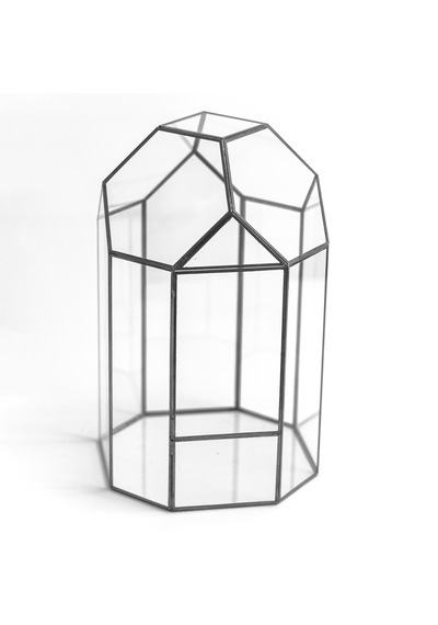 Cam Fanus Geometrik Teraryum Siyah Mirach