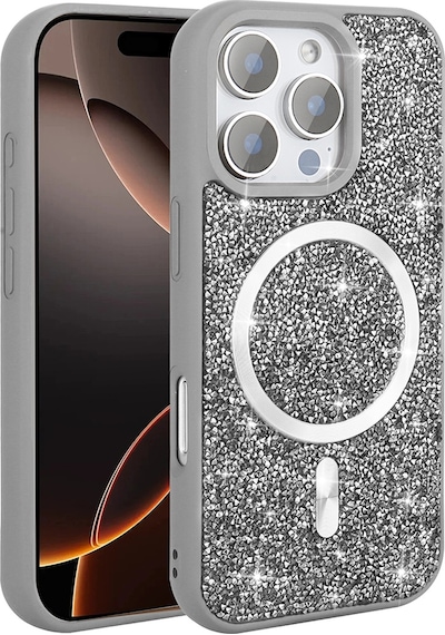 Zore Apple Uyumlu iPhone 16 Pro Max Kılıf Pırlanta Tasarımlı Magsafe Şarj Özellikli Mozaik Sil Siyah