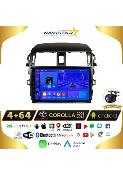 Toyota Corolla 2008-2012 Model 4gb + 64gb Android 13 Kablosuz Ca