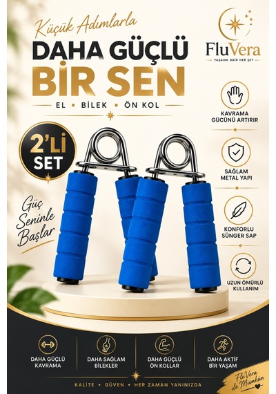 Mavi 2'li El Yayı Seti El Bilek Ön Kol Güçlendirme Kavrama Egzersiz Aleti Mavi