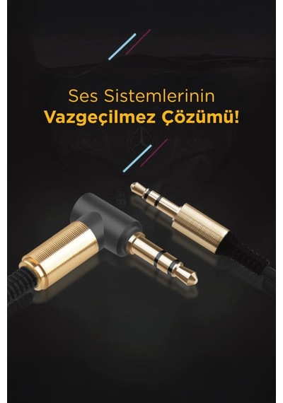 Torima Xf-09 Siyah Altın Uçlu Araç Müzik Ses Kablosu Stereo Aux Akordiyon Kablo 3.5mm Aux 1 Metre Kablo
