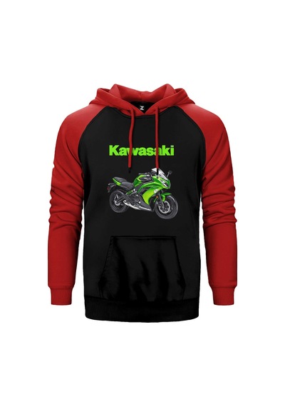 Kawaski Ninja 650r Kırmızı Renk Reglan Kol Kapşonlu Sweatshirt Kırmızı