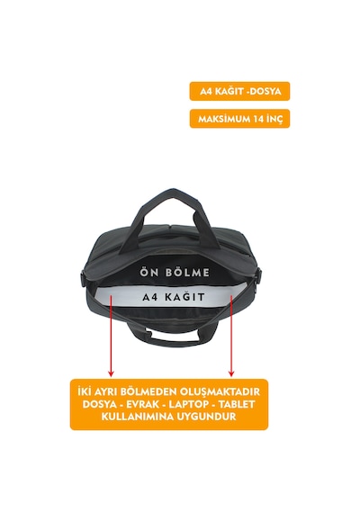 13,3 - 14 İnç Laptop Evrak Çantası Tablet A4 Kağıt Ve Dosya Uyumlu Darbe Emici Koruma Omuz Askılı Siyah