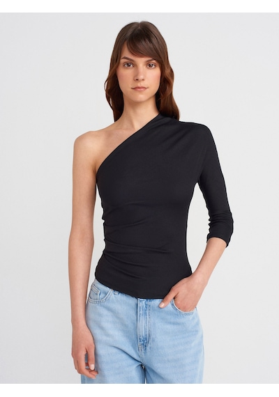 Dilvin 31842 Pile Detaylı Asimetrik Top-siyah Siyah