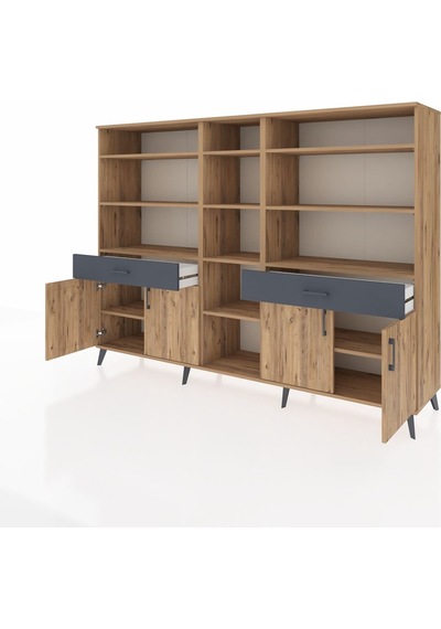 Hyperion Dolap 12 Raflı 2 Çekmeceli 4 Kapaklı 220x44x163 Çam-çam/ Çam-çam/antrasit