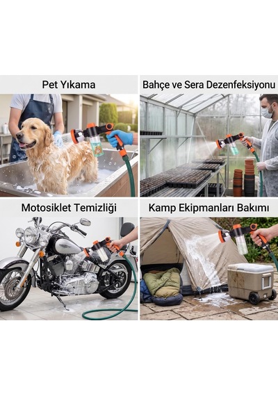Köpük Hazneli 10 Fonksiyonlu Bahçe Sulama Ve Oto Yıkama Tabancası - Deterjan Hazneli Ayarlanabilir Basınçlı Hortum Başlığı