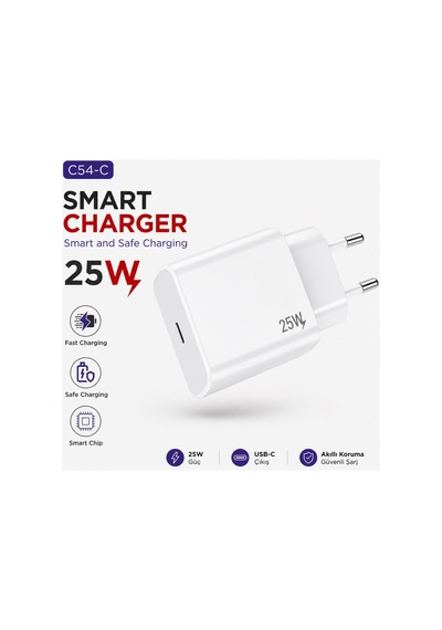 C54-c Smart Charger 25w Fast Charging Type C Girişli Hızlı Şarj Adaptör Smart Chip Safe Charging
